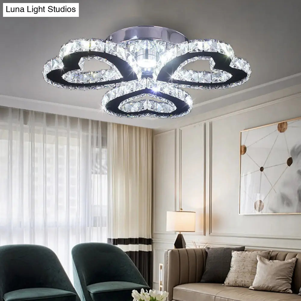 DecorBites™ DecorBites™ Minimalist Crystal LED Ceiling Light for Bedroom - Heart Shaped Semi Flush, Stainless Steel Finish