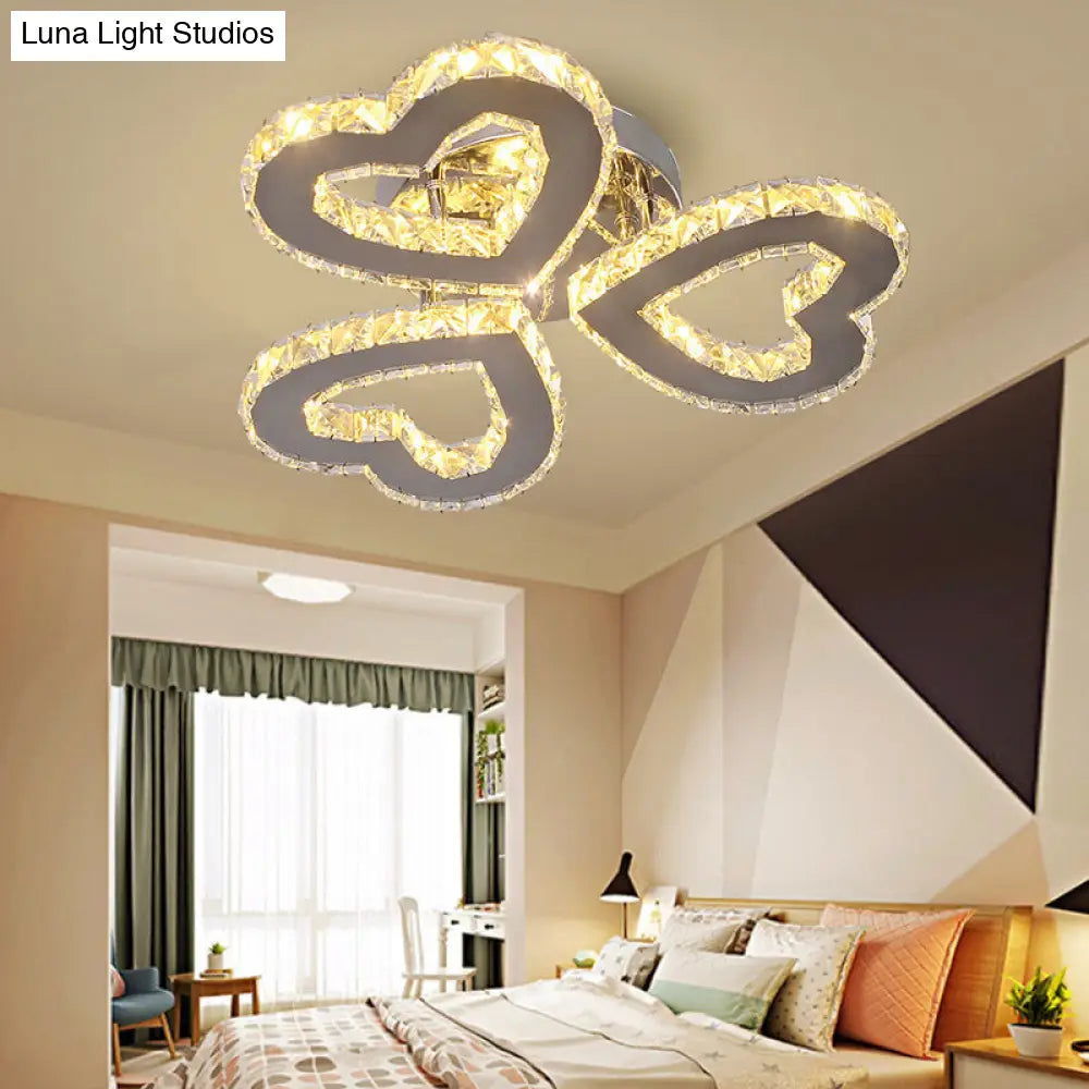 DecorBites™ DecorBites™ Minimalist Crystal LED Ceiling Light for Bedroom - Heart Shaped Semi Flush, Stainless Steel Finish