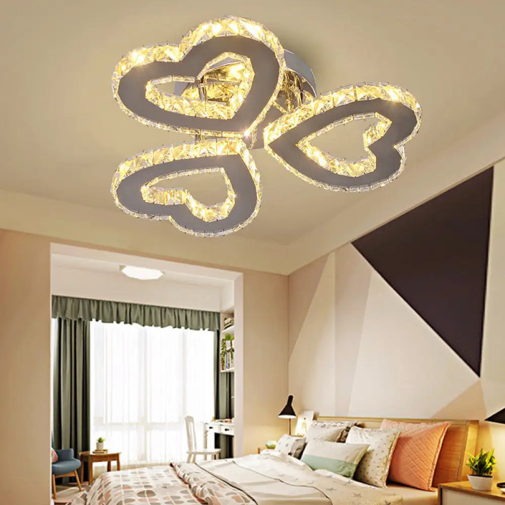 DecorBites™ DecorBites™ Minimalist Crystal LED Ceiling Light for Bedroom - Heart Shaped Semi Flush, Stainless Steel Finish