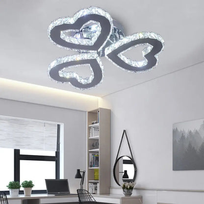 DecorBites™ DecorBites™ Minimalist Crystal LED Ceiling Light for Bedroom - Heart Shaped Semi Flush, Stainless Steel Finish