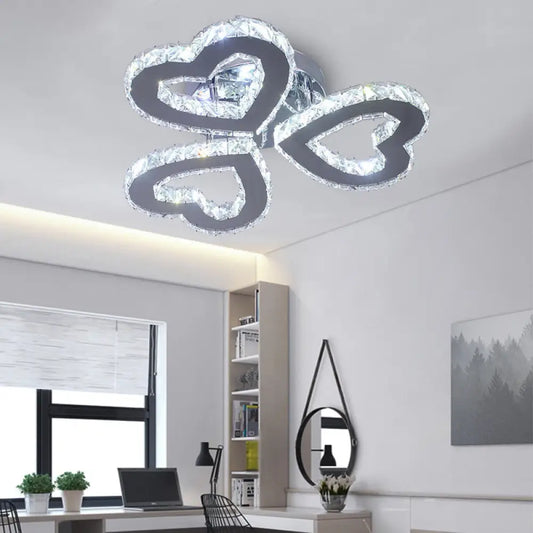 DecorBites™ DecorBites™ Minimalist Crystal LED Ceiling Light for Bedroom - Heart Shaped Semi Flush, Stainless Steel Finish