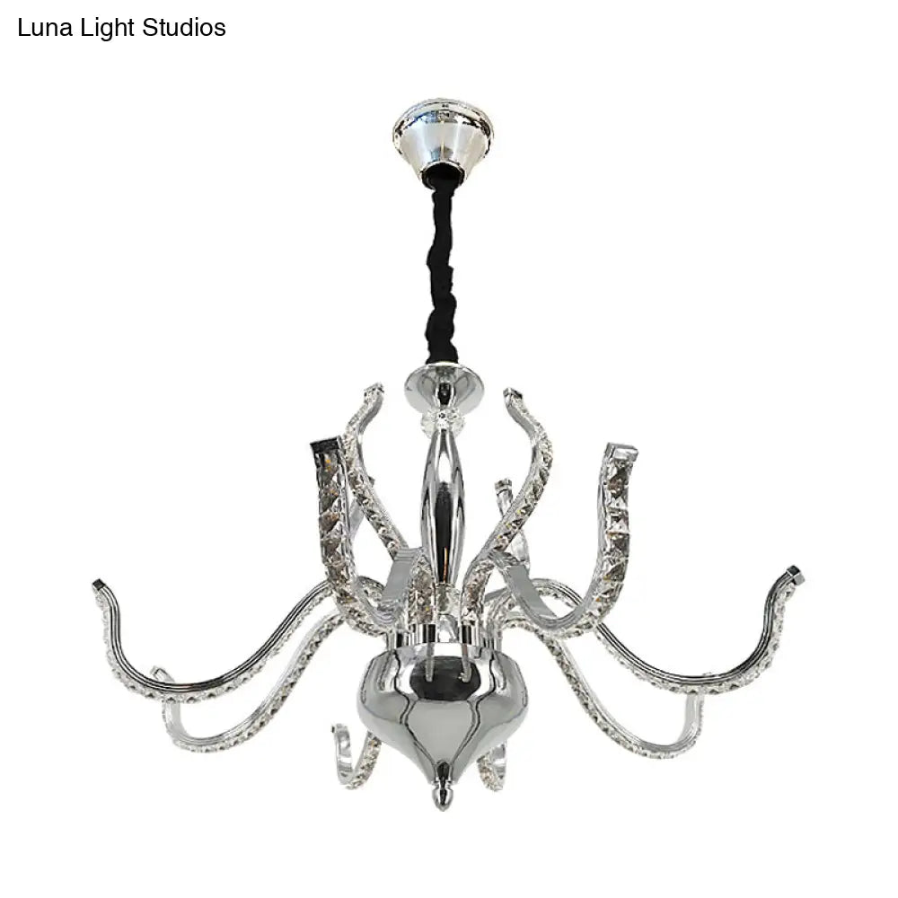 Lámpara de araña LED minimalista de cristal cromado | Iluminación cálida/blanca