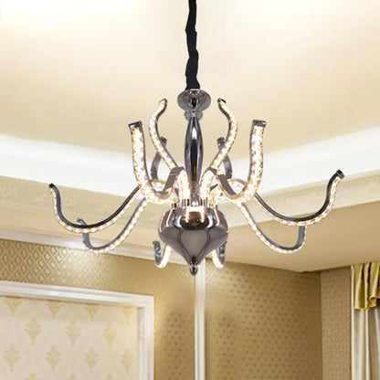 Lámpara de araña LED minimalista de cristal cromado | Iluminación cálida/blanca