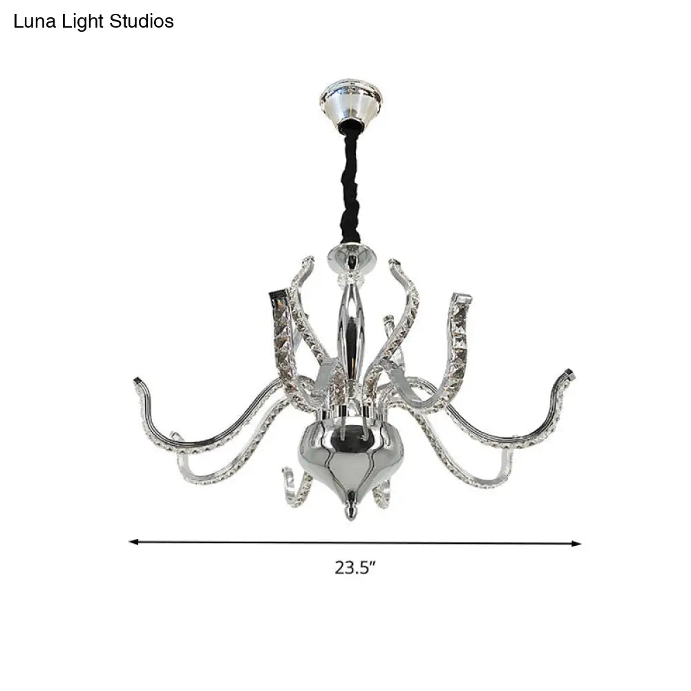 Lámpara de araña LED minimalista de cristal cromado | Iluminación cálida/blanca