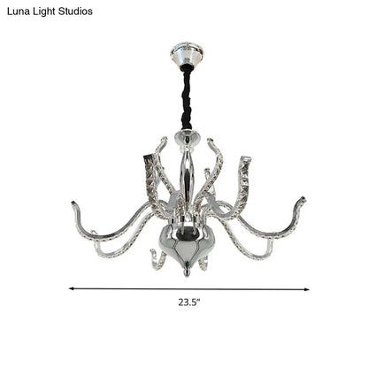 Lámpara de araña LED minimalista de cristal cromado | Iluminación cálida/blanca