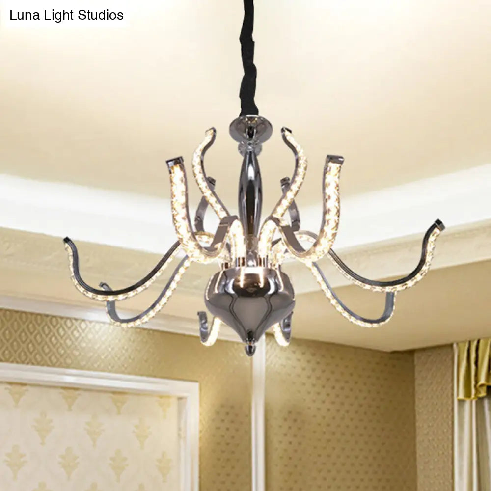 Lámpara de araña LED minimalista de cristal cromado | Iluminación cálida/blanca