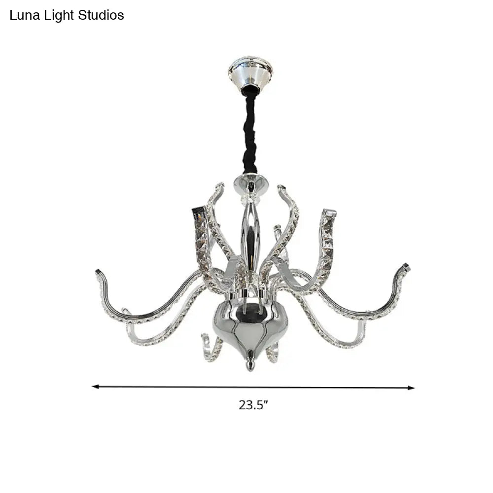 Lámpara de araña LED minimalista de cristal cromado | Iluminación cálida/blanca