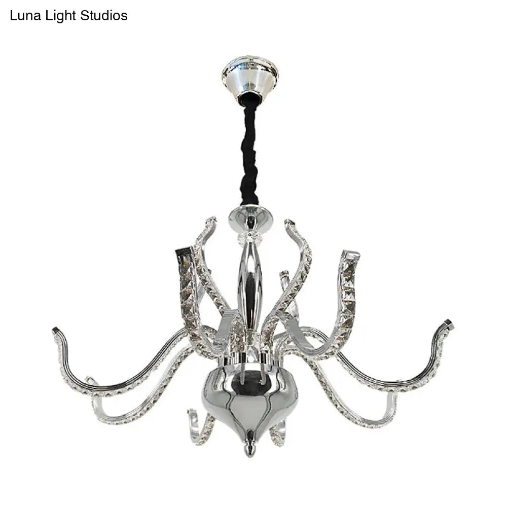 Lámpara de araña LED minimalista de cristal cromado | Iluminación cálida/blanca