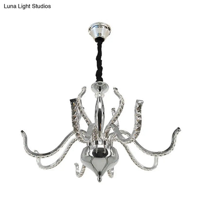 Lámpara de araña LED minimalista de cristal cromado | Iluminación cálida/blanca