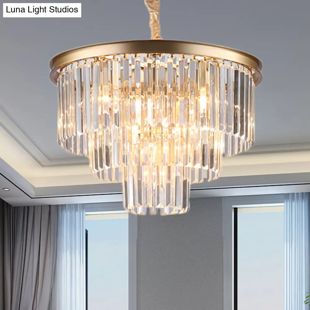 Minimalist Crystal Pendant Chandelier - Black/Gold, Adjustable & 6/9/15-Light Options, 19.5"/23.5"/31.5" W