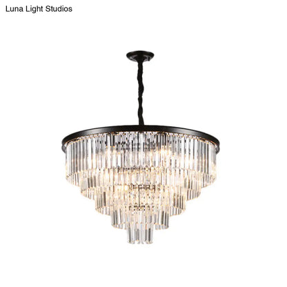 Minimalist Crystal Pendant Chandelier - Black/Gold, Adjustable & 6/9/15-Light Options, 19.5"/23.5"/31.5" W