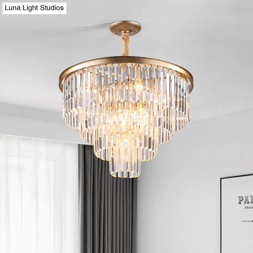Minimalist Crystal Pendant Chandelier - Black/Gold, Adjustable & 6/9/15-Light Options, 19.5"/23.5"/31.5" W