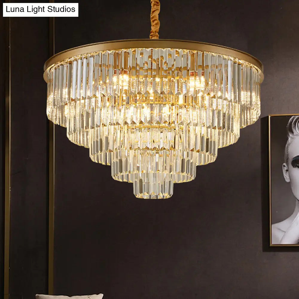 Minimalist Crystal Pendant Chandelier - Black/Gold, Adjustable & 6/9/15-Light Options, 19.5"/23.5"/31.5" W