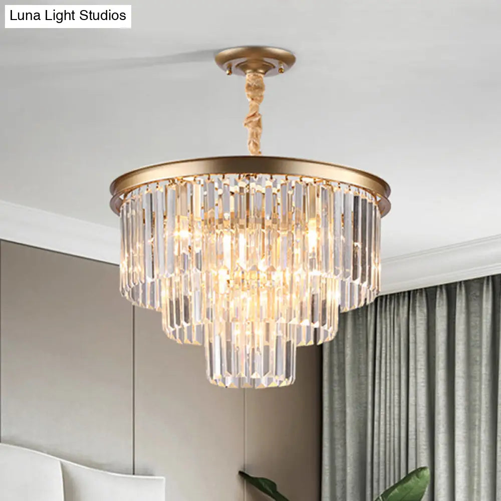 Minimalist Crystal Pendant Chandelier - Black/Gold, Adjustable & 6/9/15-Light Options, 19.5"/23.5"/31.5" W