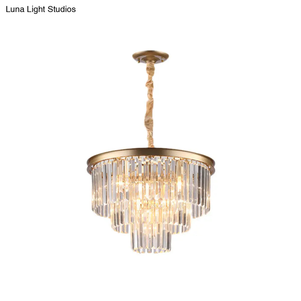 Minimalist Crystal Pendant Chandelier - Black/Gold, Adjustable & 6/9/15-Light Options, 19.5"/23.5"/31.5" W
