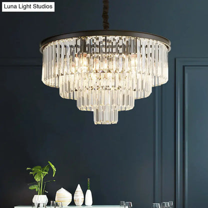 Minimalist Crystal Pendant Chandelier - Black/Gold, Adjustable & 6/9/15-Light Options, 19.5"/23.5"/31.5" W