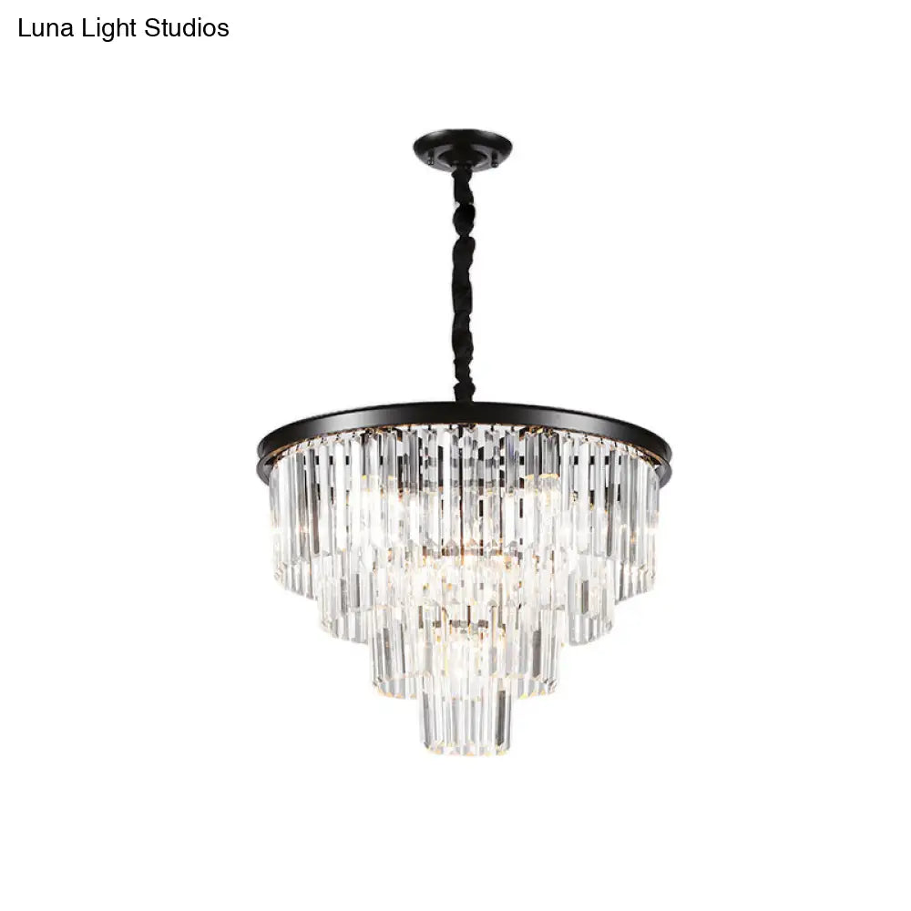 Minimalist Crystal Pendant Chandelier - Black/Gold, Adjustable & 6/9/15-Light Options, 19.5"/23.5"/31.5" W