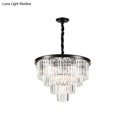Minimalist Crystal Pendant Chandelier - Black/Gold, Adjustable & 6/9/15-Light Options, 19.5"/23.5"/31.5" W