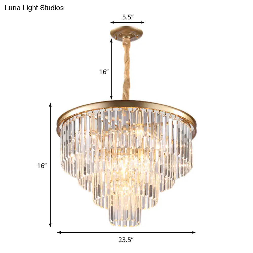 Minimalist Crystal Pendant Chandelier - Black/Gold, Adjustable & 6/9/15-Light Options, 19.5"/23.5"/31.5" W