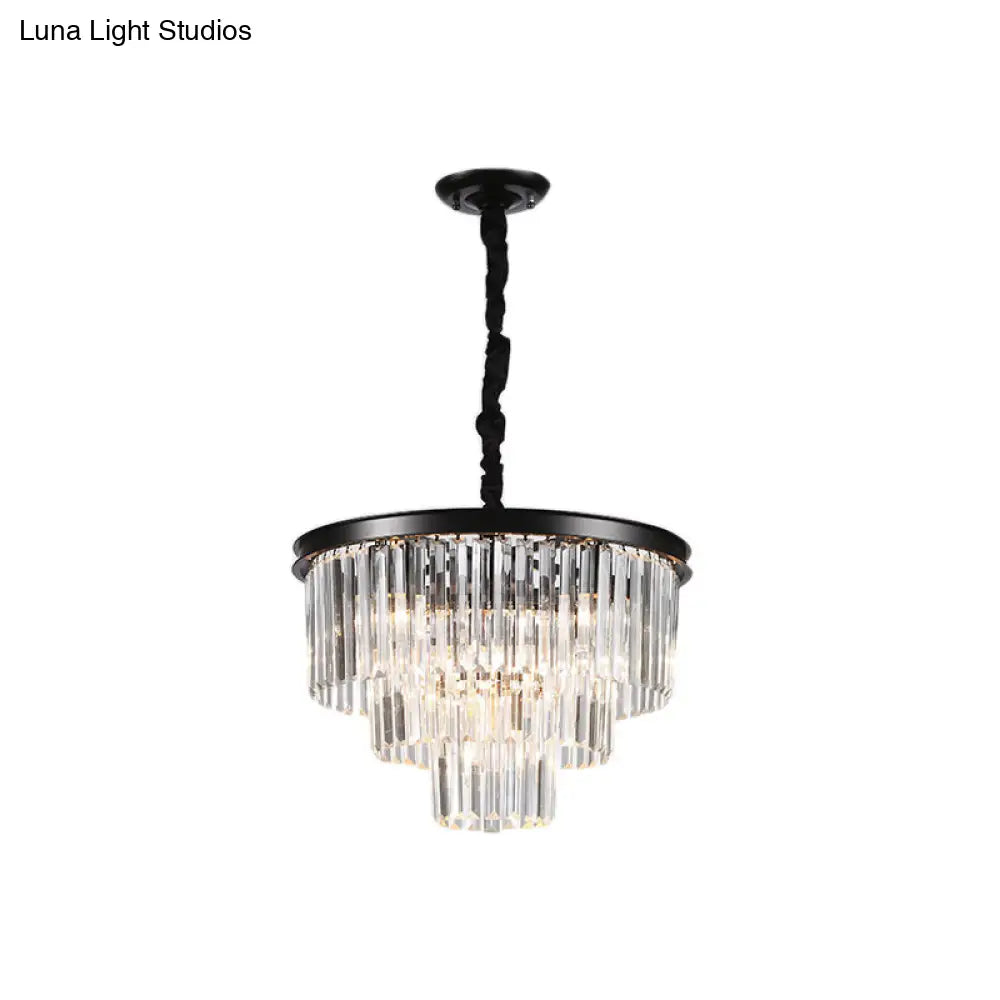 Minimalist Crystal Pendant Chandelier - Black/Gold, Adjustable & 6/9/15-Light Options, 19.5"/23.5"/31.5" W