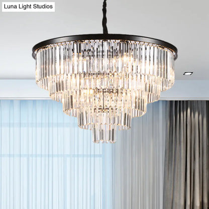 Minimalist Crystal Pendant Chandelier - Black/Gold, Adjustable & 6/9/15-Light Options, 19.5"/23.5"/31.5" W
