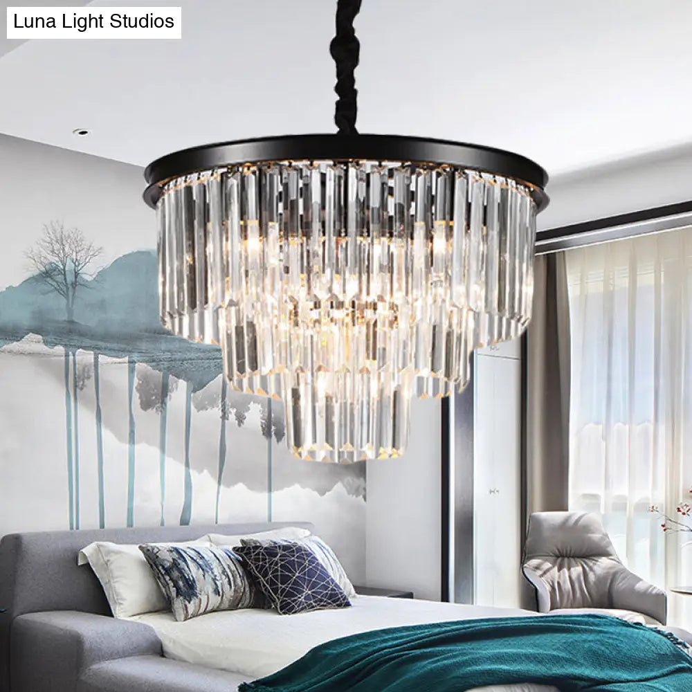 Minimalist Crystal Pendant Chandelier - Black/Gold, Adjustable & 6/9/15-Light Options, 19.5"/23.5"/31.5" W