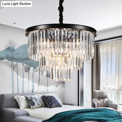 Minimalist Crystal Pendant Chandelier - Black/Gold, Adjustable & 6/9/15-Light Options, 19.5"/23.5"/31.5" W