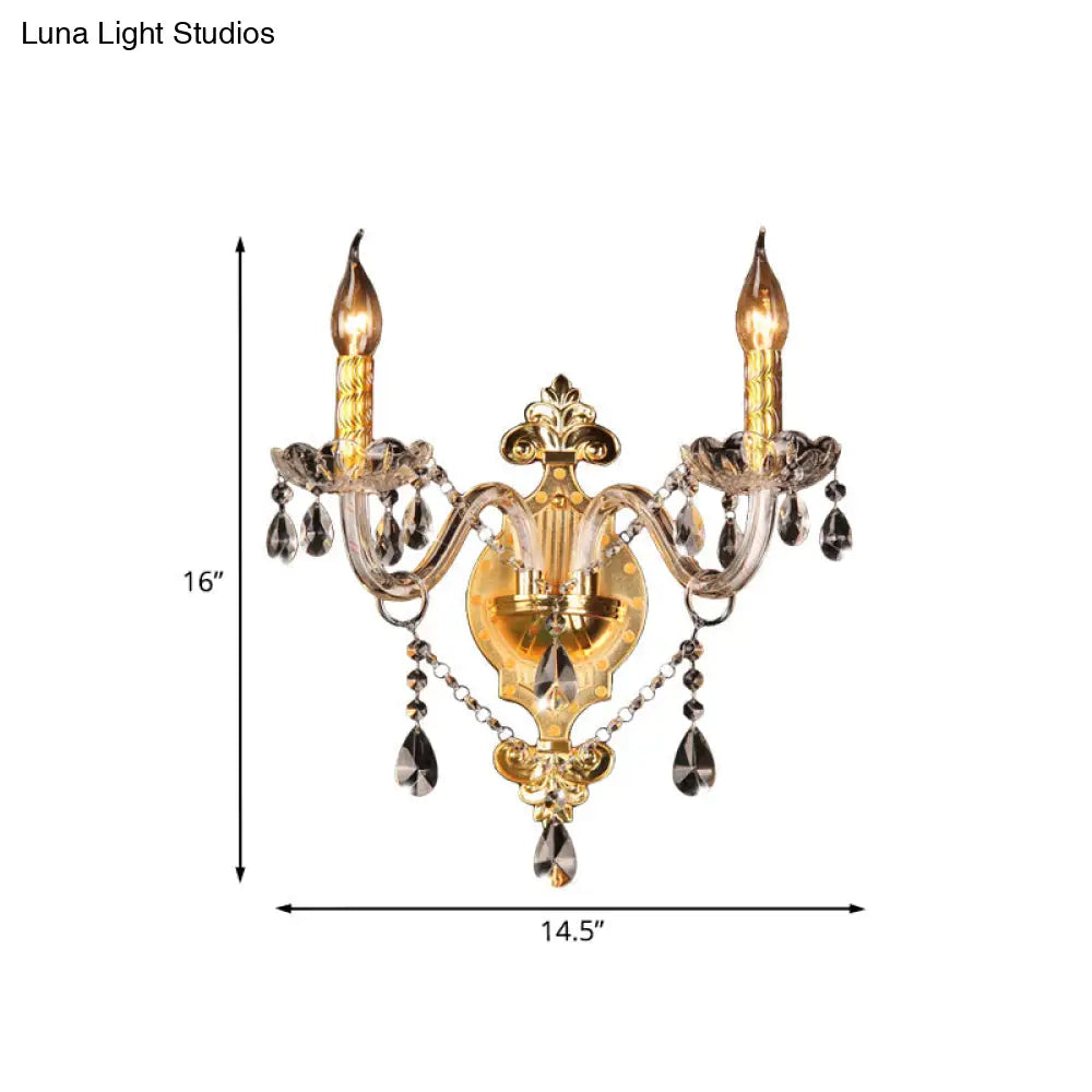 DecorBites™ DecorBites™ Minimalist Crystal Teardrop Wall Sconce - 2-Light Gold Candlestick Fixture