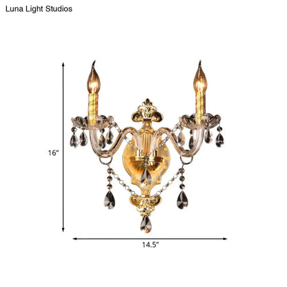 DecorBites™ DecorBites™ Minimalist Crystal Teardrop Wall Sconce - 2-Light Gold Candlestick Fixture