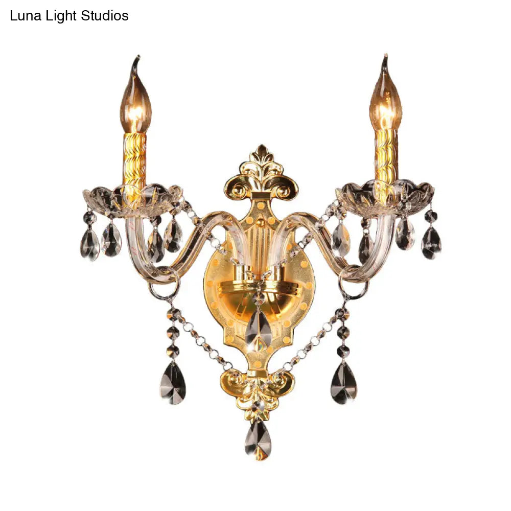 DecorBites™ DecorBites™ Minimalist Crystal Teardrop Wall Sconce - 2-Light Gold Candlestick Fixture