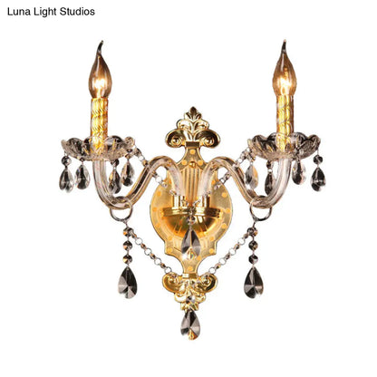 DecorBites™ DecorBites™ Minimalist Crystal Teardrop Wall Sconce - 2-Light Gold Candlestick Fixture