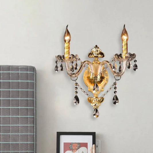 DecorBites™ DecorBites™ Minimalist Crystal Teardrop Wall Sconce - 2-Light Gold Candlestick Fixture