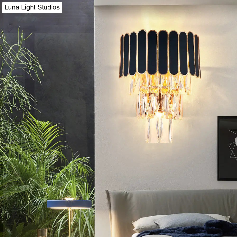 DecorBites™ DecorBites™ Minimalist Crystal Wall Sconce with 3 Bulbs - Black for Bedroom