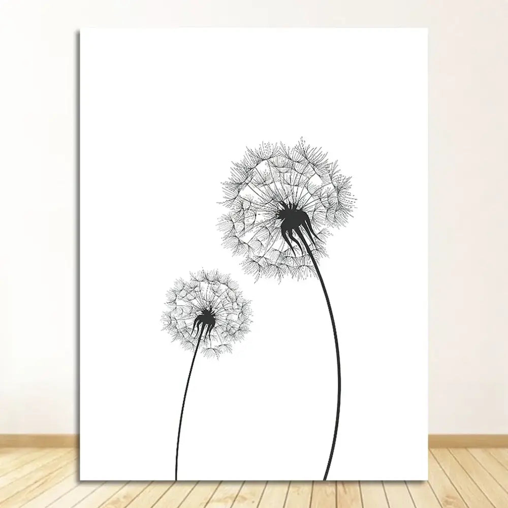 Decorbites minimalist dandelion black and white line art canvas wall art featuring two detailed seed heads