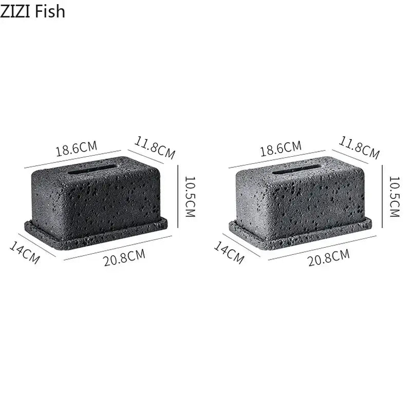 Minimalist dark gray concrete textured tissue box rack with top slot and matching base for modern kitchen decor