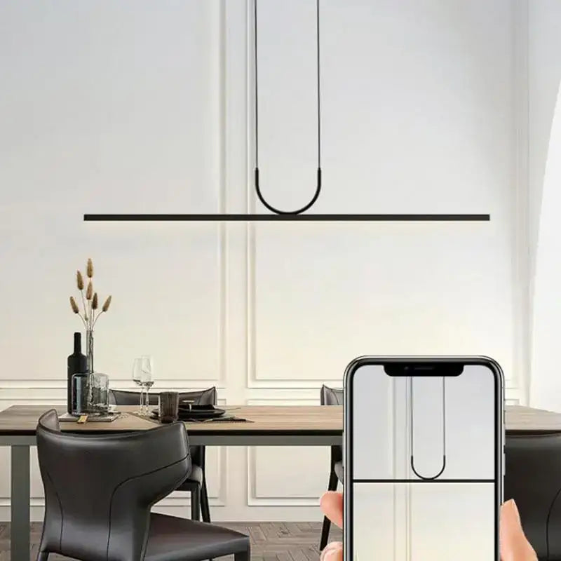 Minimalist decorbites black art black art led ceiling chandelier with sleek modern design hanging above dining table