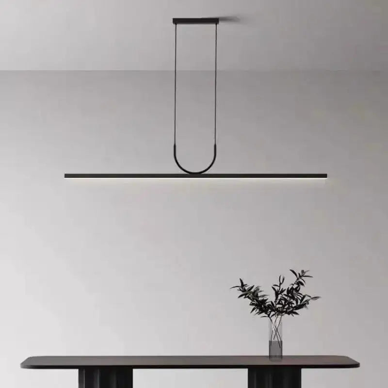 Minimalist decorbites black art led ceiling chandelier features a sleek black linear pendant light for dining rooms
