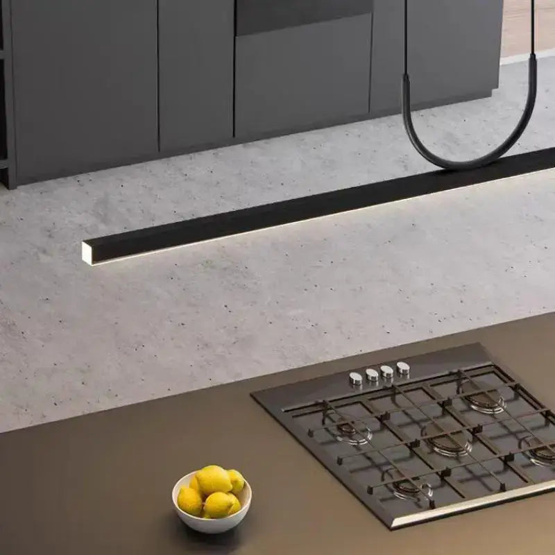 Minimalist decorbites black art led ceiling chandelier with sleek black linear under-cabinet light for dining room