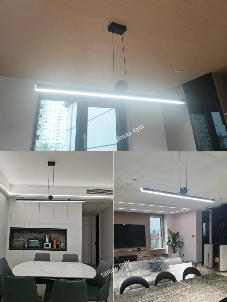 Minimalist decorbites black chandelier dining room pendant light with sleek black rectangular led linear fixture and thin cables
