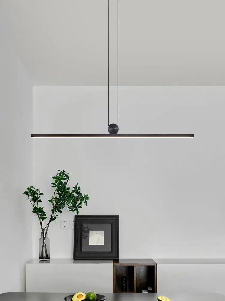 Minimalist decorbites black chandelier pendant light with linear design and spherical accent for dining room lighting