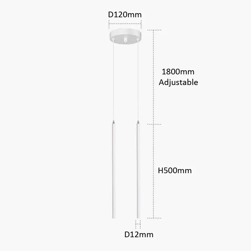 White minimalist decorbites black slim led pendant lamp with two vertical rods and adjustable ceiling mount for dining room light