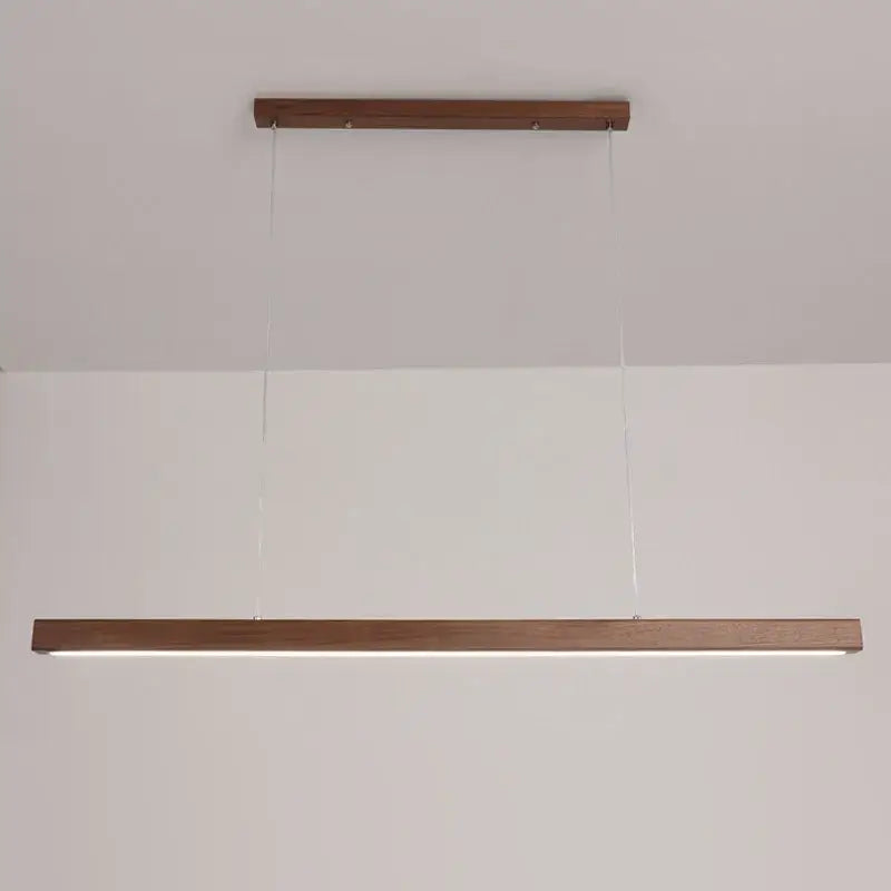 Modern minimalist dimmable wooden pendant lamp with rectangular frame and integrated led strip for dining room lighting
