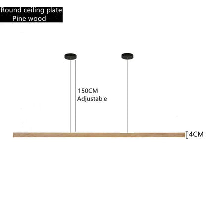 Minimalist dimmable wooden pendant lamp in pine wood with adjustable 150cm hanging length for dining room lighting