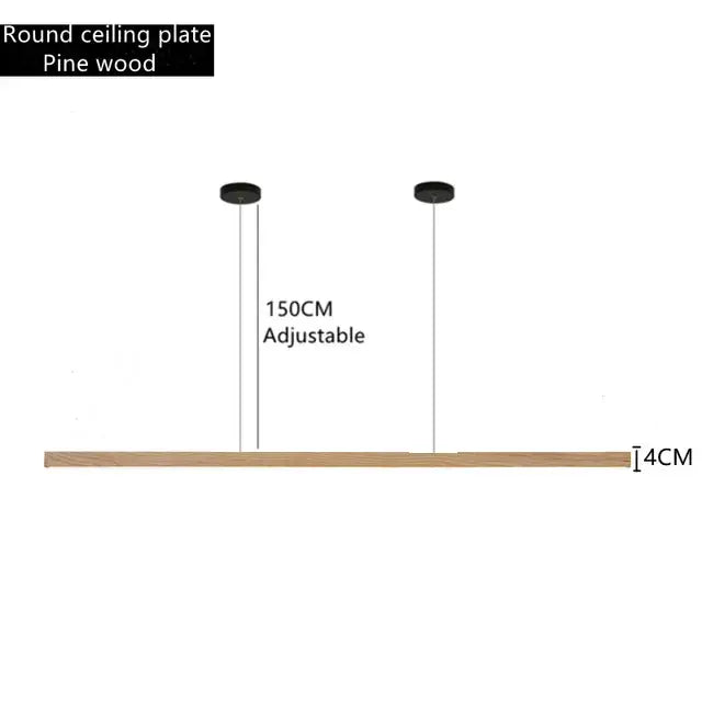 Minimalist dimmable wooden pendant lamp in pine wood with adjustable 150cm hanging length for dining room lighting