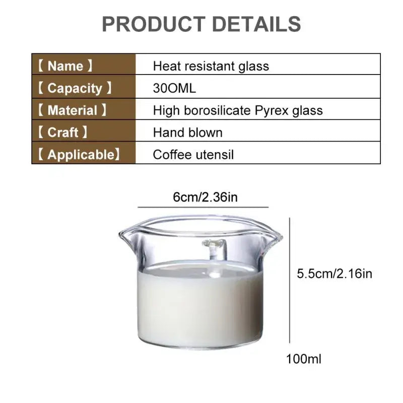 Clear hand-blown high borosilicate pyrex double mouth glass milk cup with spout and handle for kitchen use