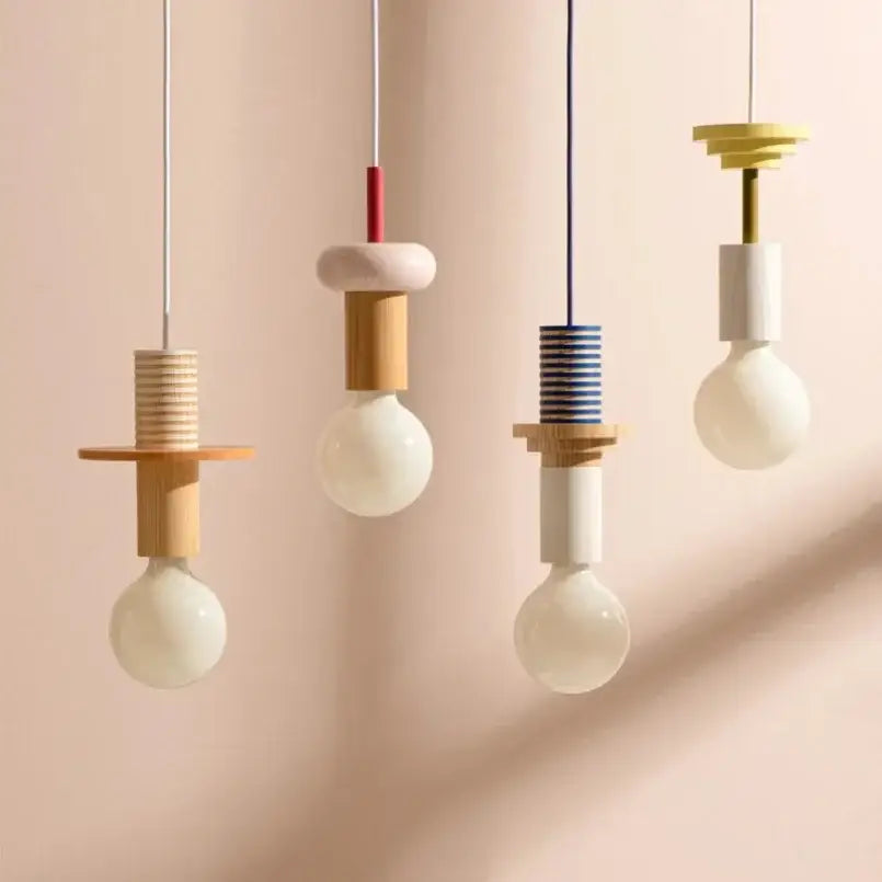 Minimalist earth tone wood and ceramic pendant light with pastel decorbites colorful nordic wood accents for dining room decor