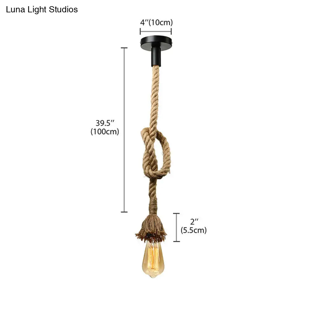 Minimalist Exposed Hanging Lamp: Adjustable Ceiling Light Fixture with Natural Rope, Beige Shade