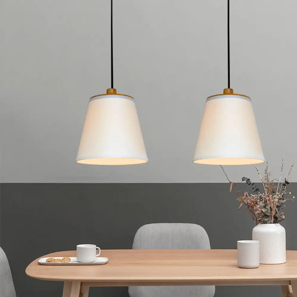 Minimalist Fabric Barrel Ceiling Pendant Lamp in White - 1-Light Drop Fixture for Table