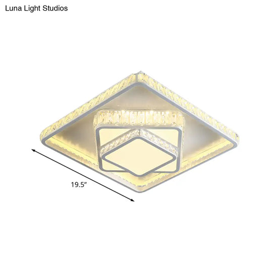 DecorBites™ DecorBites™ Minimalist Faceted Crystal White Ceiling Light Fixture - LED Flush Mount - 19.5"/23.5" W - White/Square/Rectangle - 3 Color Options - Remote Control Dimmable Light