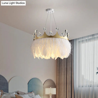 Minimalist Feather Crown Pendant Light with Crystal Deco